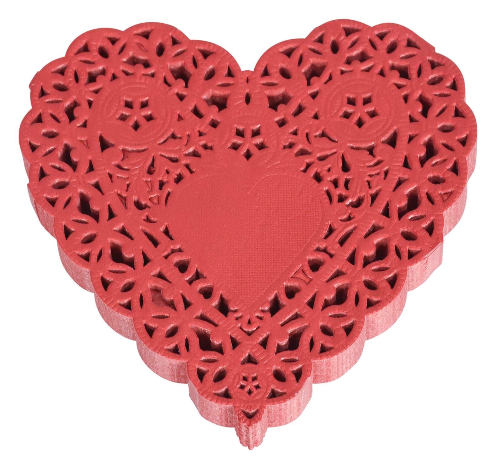School Smart Paper Die-Cut Heart Lace Doily, 4 Inches, Red, Pack of 100 085614